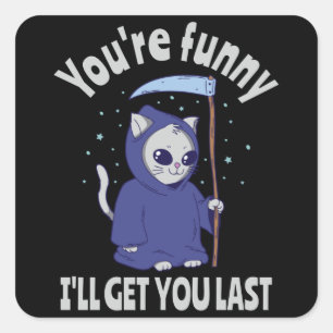 Funny Grim Reaper Cat Halloween Costume Vierkante Sticker