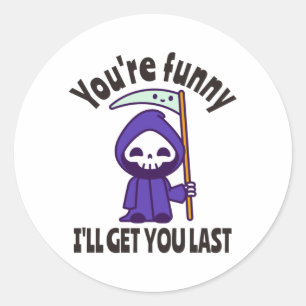 Funny Grim Reaper Skeleton Halloween Costume Ronde Sticker