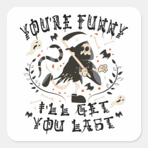 Funny Grim Reaper Skeleton Halloween Costume Vierkante Sticker
