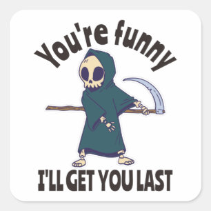 Funny Grim Reaper Skeleton Halloween Costume Vierkante Sticker
