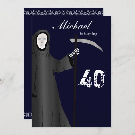 Funny Grim Reaper uitnodiging van Birthday Party (Voorkant / Achterkant)
