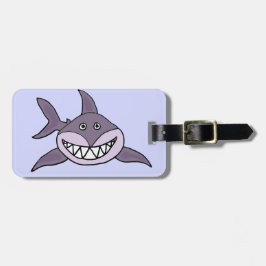 Funny Grinning Gray Shark Cartoon Bagagelabel