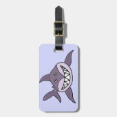 Funny Grinning Gray Shark Cartoon Bagagelabel (Voorkant verticaal)