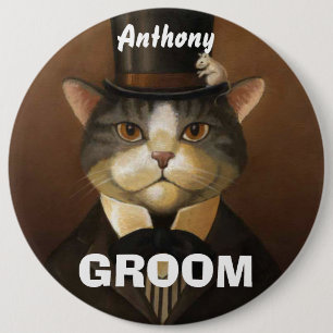 Funny groomkat ronde button 6,0 cm