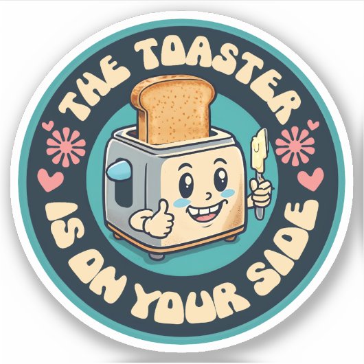 Funny groovy 60s hippie toaster thumbs up sticker (Voorkant)