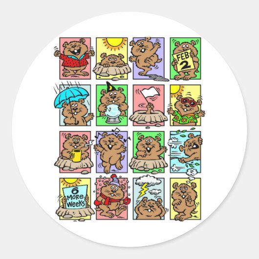 Funny Groundhog Day Cartoons Ronde Sticker (Voorkant)