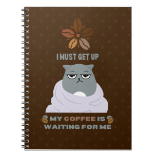 Funny Grumpy Cat Coffee Lover op bruine achtergron Notitieboek