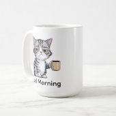 Funny Grumpy Cat Coffee Mug – “Good Morning” Cute  Koffiemok (Voorkant links)