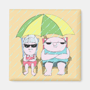 Funny Grumpy Couple bij Beach in Rain Art Magneet