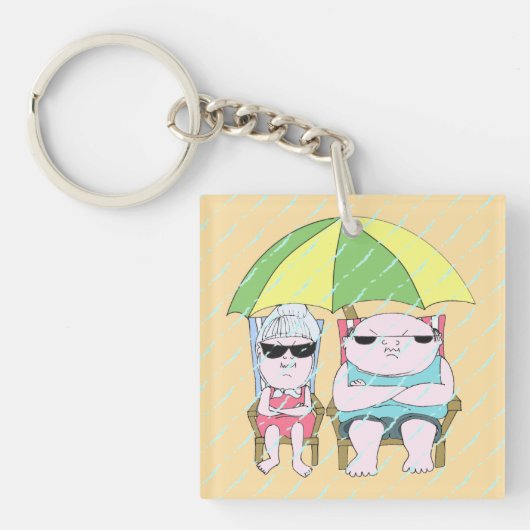 Funny Grumpy Couple bij het strand Sleutelhanger (Voorkant)