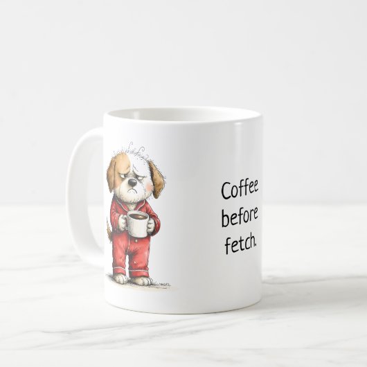 Funny Grumpy Dog - Coffee Before Fetch Koffiemok (Voorkant links)