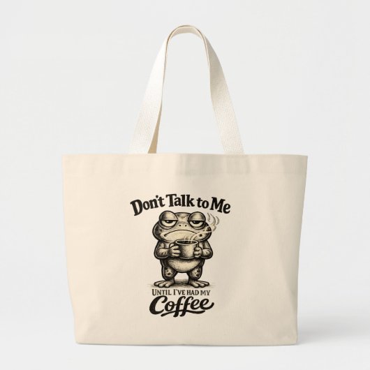 Funny Grumpy Frog Drinking Coffee Grote Tote Bag (Voorkant)