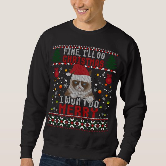 Funny Grumpy kerstkat Pun Joke Ugly Xmas Swea Trui (Voorkant)