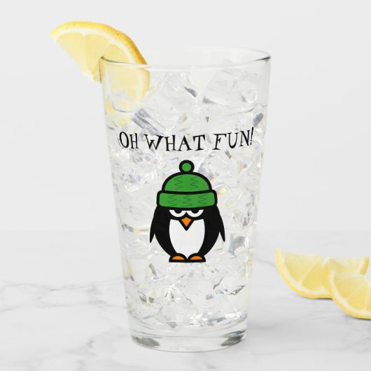 Funny grumpy pinguin kerstcartoon glas (Voorkant ijs)