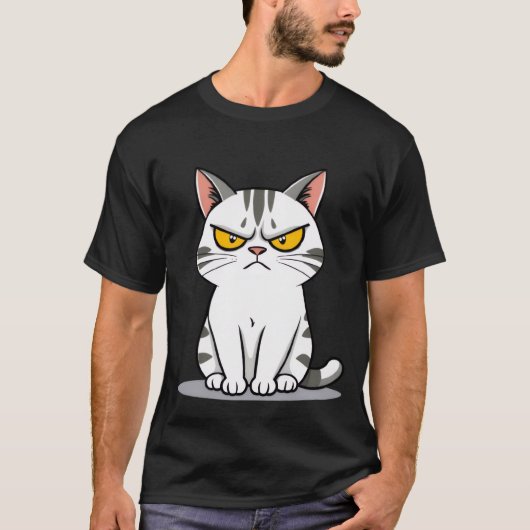Funny Grumpy White Tabby Cat Staring  ✨🐾😠 T-shirt (Voorkant)