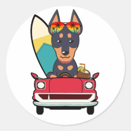 Funny Guard Dog rijdt naar het strand Ronde Sticker