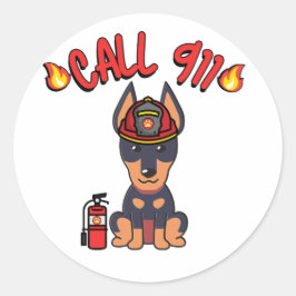 Funny Guard hond is een brandweerman Ronde Sticker