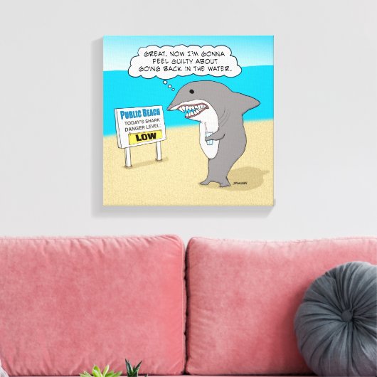 Funny Guilty Shark op Beach Canvas Afdruk (Insitu (Woonkamer))