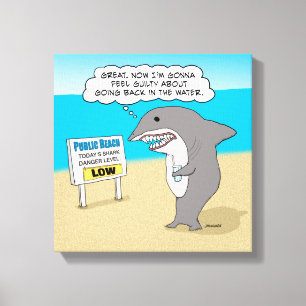 Funny Guilty Shark op Beach Canvas Afdruk