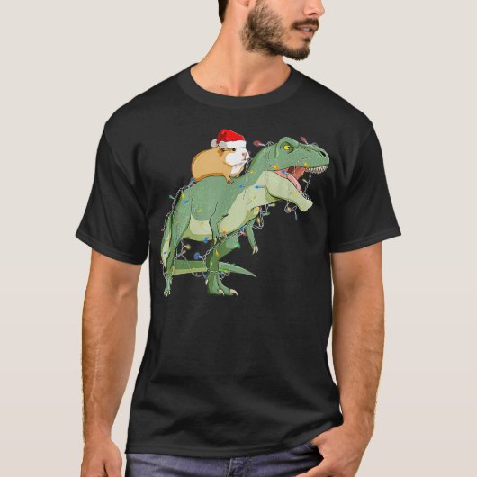 Funny Guinea Pig Riding Kerstmis Licht Rex Dino T-shirt (Voorkant)