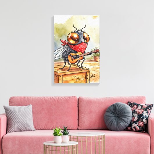 Funny Guitar Fly Art Canvas Afdruk (Insitu (Woonkamer))