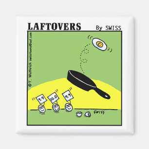 Funny Gymnast Cartoon Eggs Backflip in Frying Pan Magneet