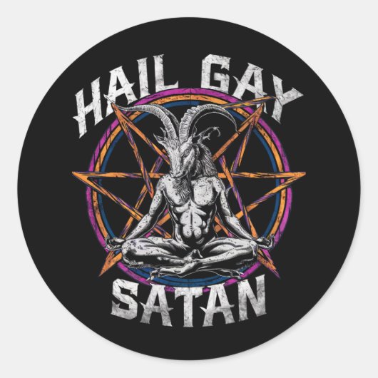 Funny Hail Gay Satan LGBT Gothic Gay Pride Baphome Ronde Sticker (Voorkant)