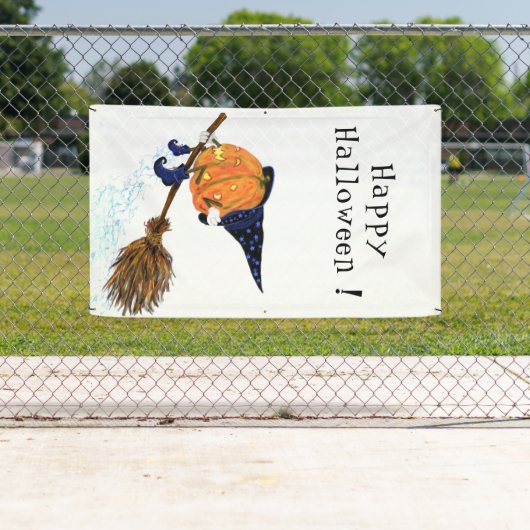 Funny Halloween bannière sorcière Citrouille volan (En situation)