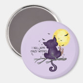 Funny Halloween Black Cat en Magical Moon Magneet (Voorkant / Achterkant)
