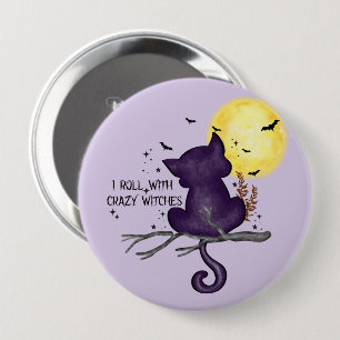 Funny Halloween Black Cat en Magical Moon Ronde Button 4,0 Cm