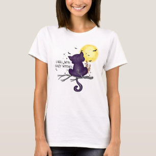 Funny Halloween Black Cat en Magical Moon T-shirt