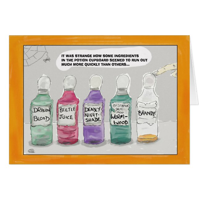 Funny Halloween Cartoon Wenskaart: Potions.. (Voorkant Horizontaal)