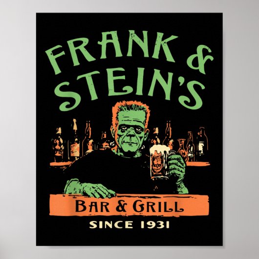 Funny Halloween Frank And Stein's Bar Grill  Poster (Voorkant)