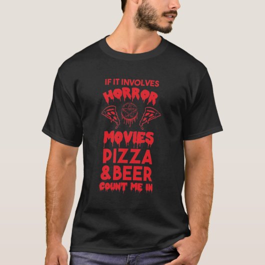 Funny Halloween Horror Pizza en Beer Humor T-shirt (Voorkant)