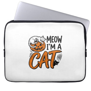 Funny Halloween Kat Pompoen Typografie Shirt Ontwe Laptop Sleeve