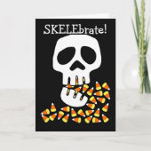 Funny Halloween met skelet en schedel eten Kaart (Voorkant)