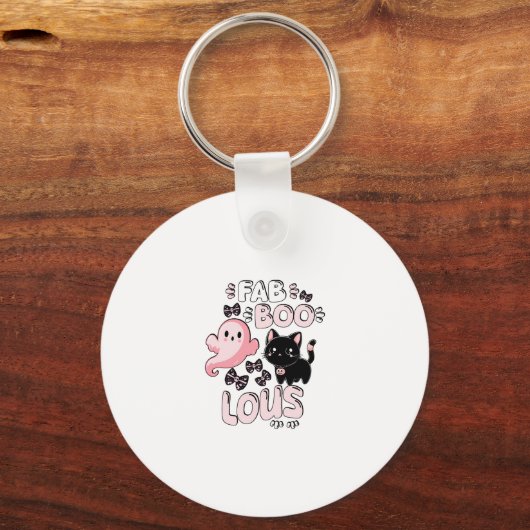 Funny Halloween Pink Ghost Spooktacular Cat Fab BO Sleutelhanger (Voorkant)