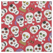 Funny Halloween Skulls op Red Pattern Stof (Swatch)