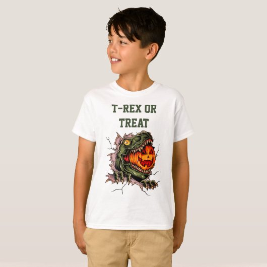 Funny Halloween T-rex Head eet pomkin T-shirt (Voorkant volledig)