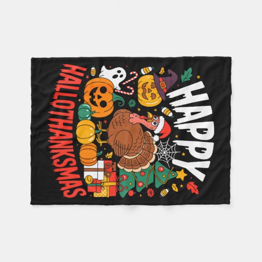 Funny Halloween Thanksgiving Christmas Happy Hallo Fleece Deken (Voorkant (Horizontaal))