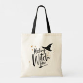 Funny Halloween Typography Witch, Broom & Hat Tote Bag (Achterkant)
