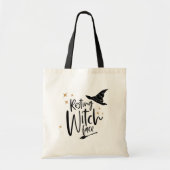 Funny Halloween Typography Witch, Broom & Hat Tote Bag (Voorkant)