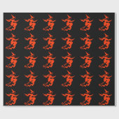 Funny Halloween Witch Broom Holiday Black Sinaasap Cadeaupapier (Vlak)