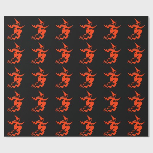 Funny Halloween Witch Broom Holiday Black Sinaasap Cadeaupapier (Vlak)