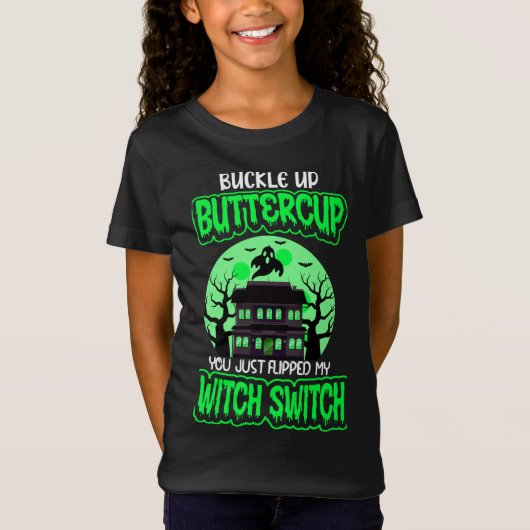 Funny Halloween Witch Switch Neon Green T-Shirt (Voorkant)