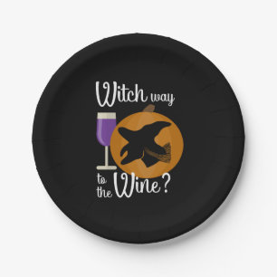 Funny Halloween Witch Way to the Wine Pumpkin Papieren Bordje