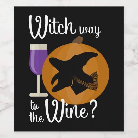 Funny Halloween Witch Way to the Wine Pumpkin Wijn Etiket (Enkel label)