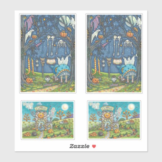 FUNNY HALLOWEEN WITCHES AND BLACK CATS STICKERS (Vel)