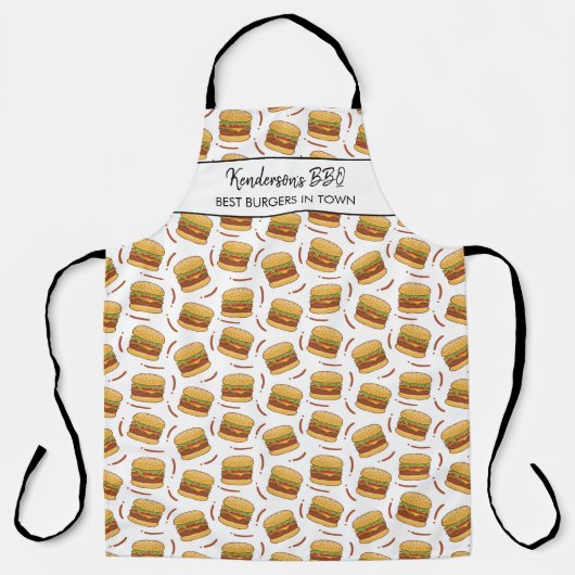 Funny Hamburger BBQ Pattern Custom Chef Name Text Schort (Voorkant)