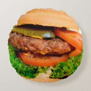 Funny Hamburger Cheeseburger All Over Print Food Rond Kussen